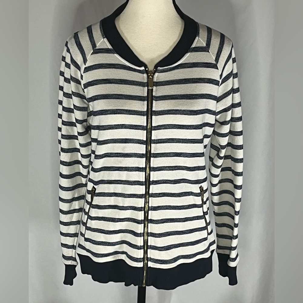 Jones New York Signature Full Zip Striped Women’s Sweater Jacket